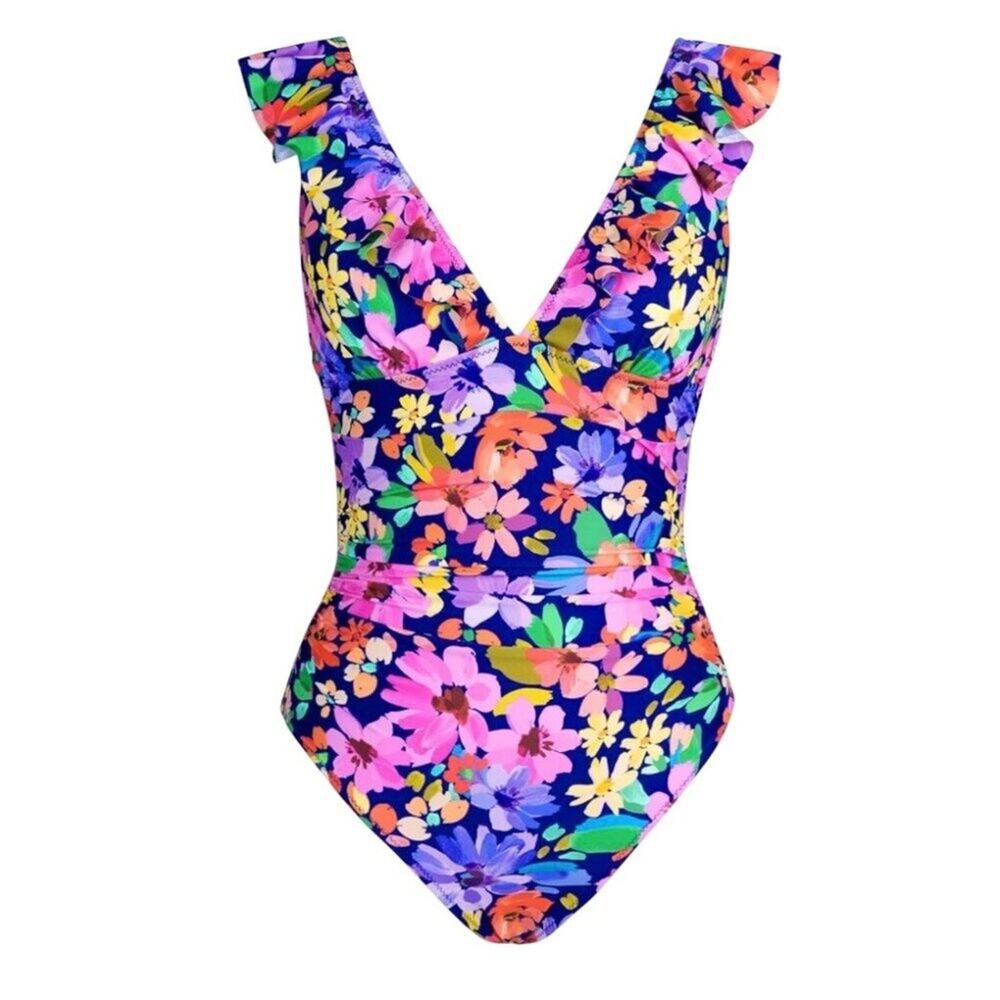 Cupshe Women Floral One Piece Swimsuit V Neck Ruffle Tie Back S NWT - Picture 4 of 8